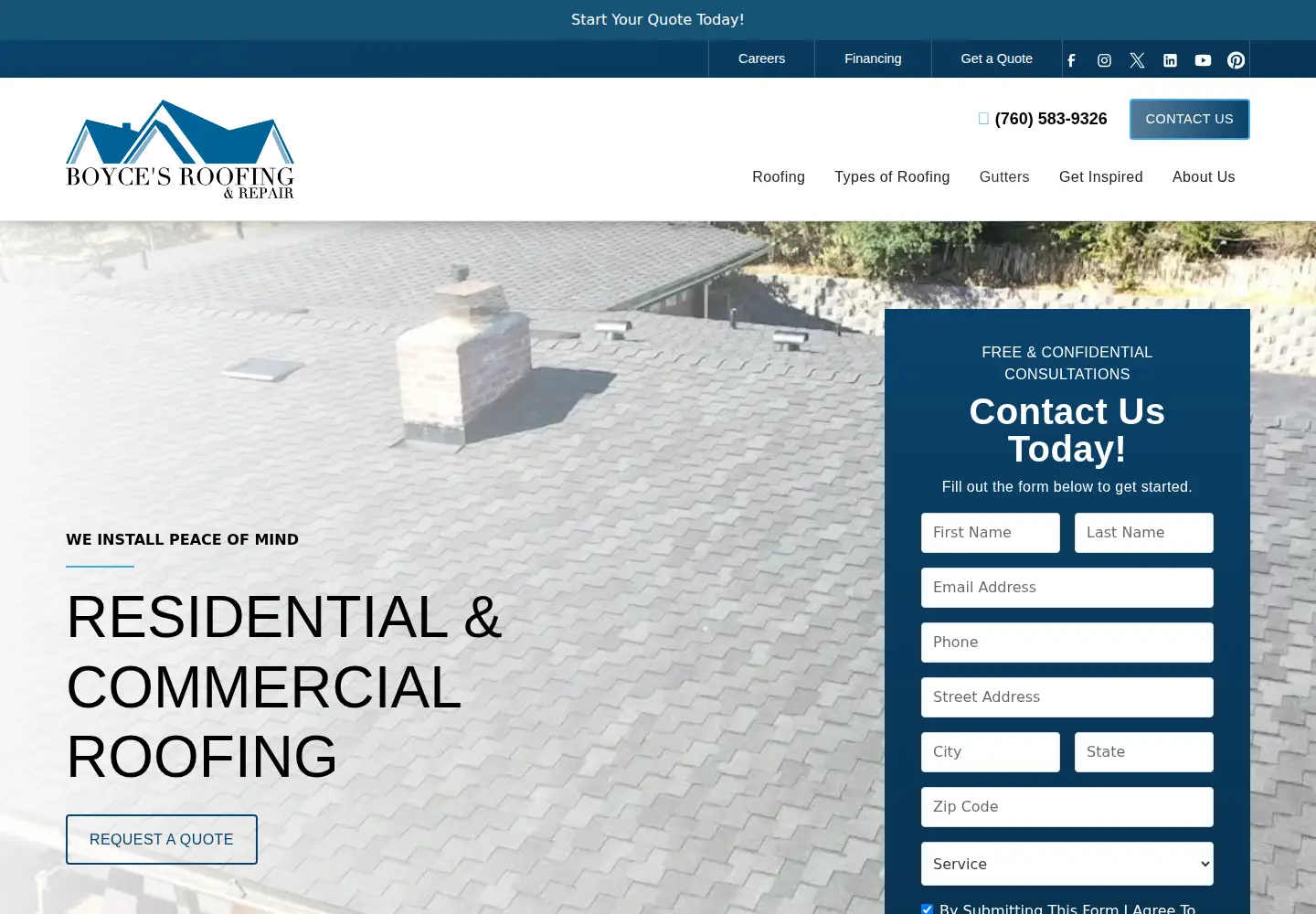 Captured homepage of boycesroofing.com in the current scan