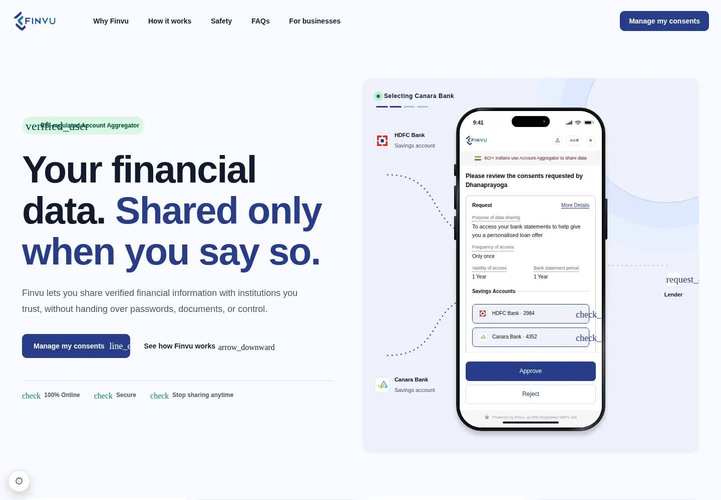 Screenshot of finvu.in