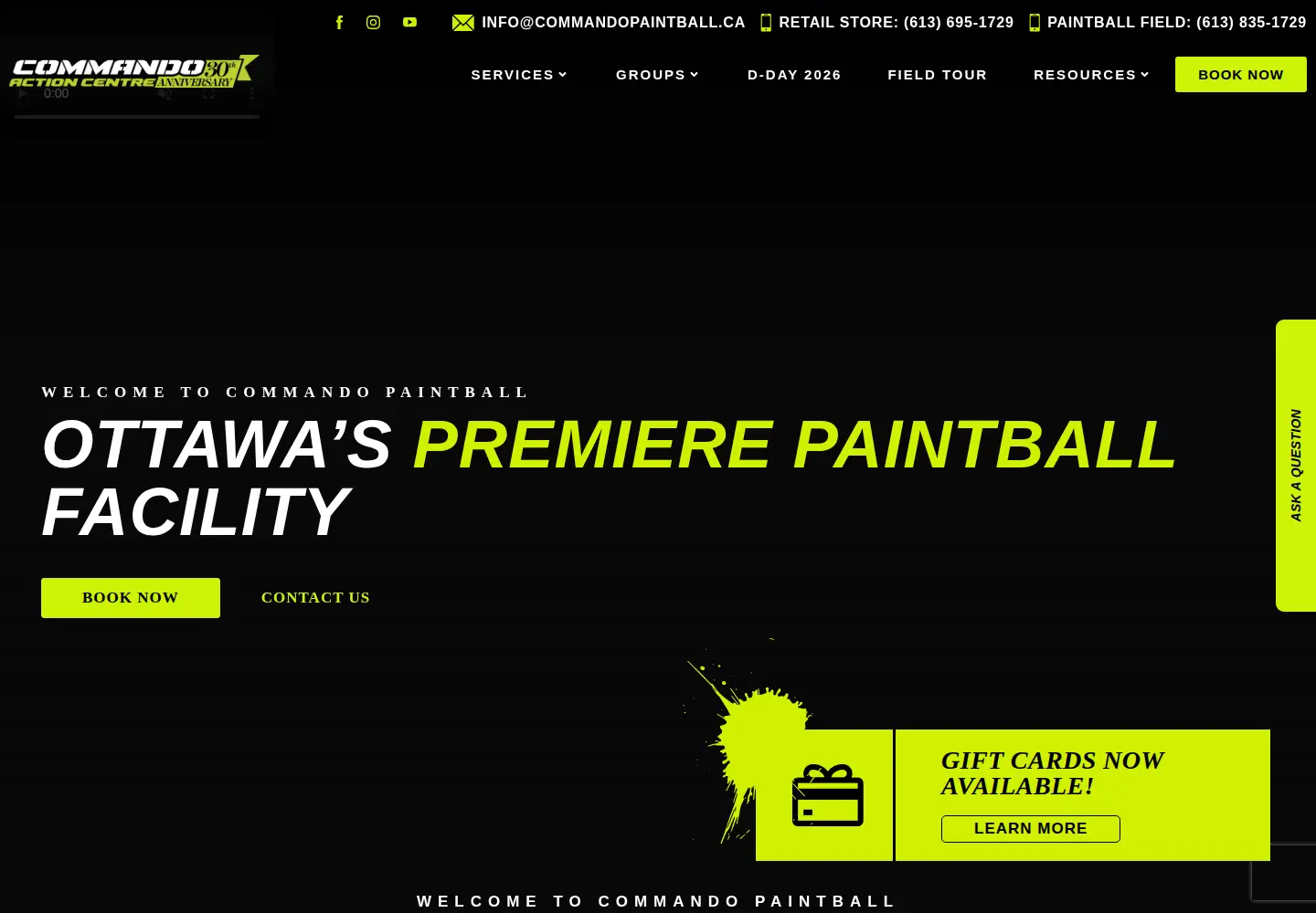 Captured homepage of commandopaintball.ca in the current scan