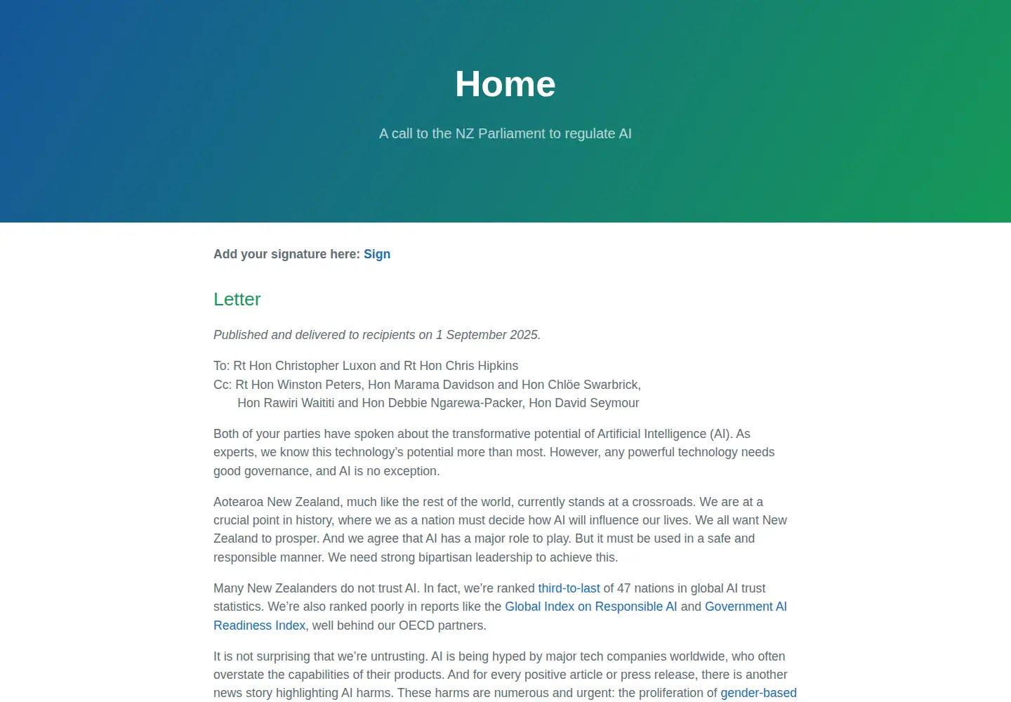 Screenshot of regulateai.nz