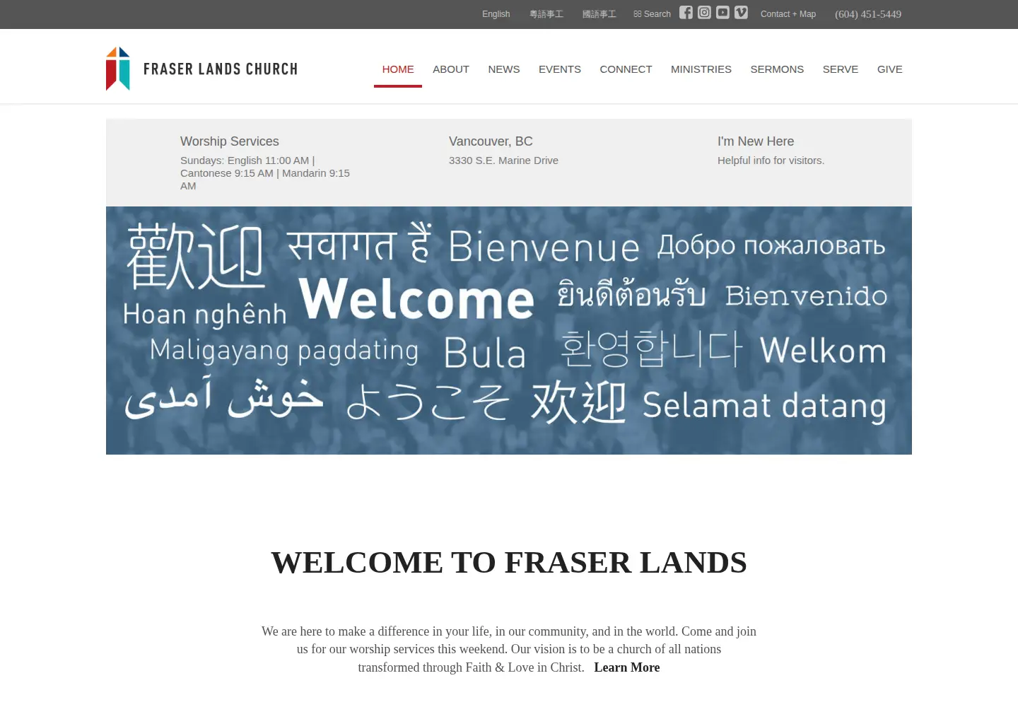 Captured homepage of fraserlands.ca in the current scan