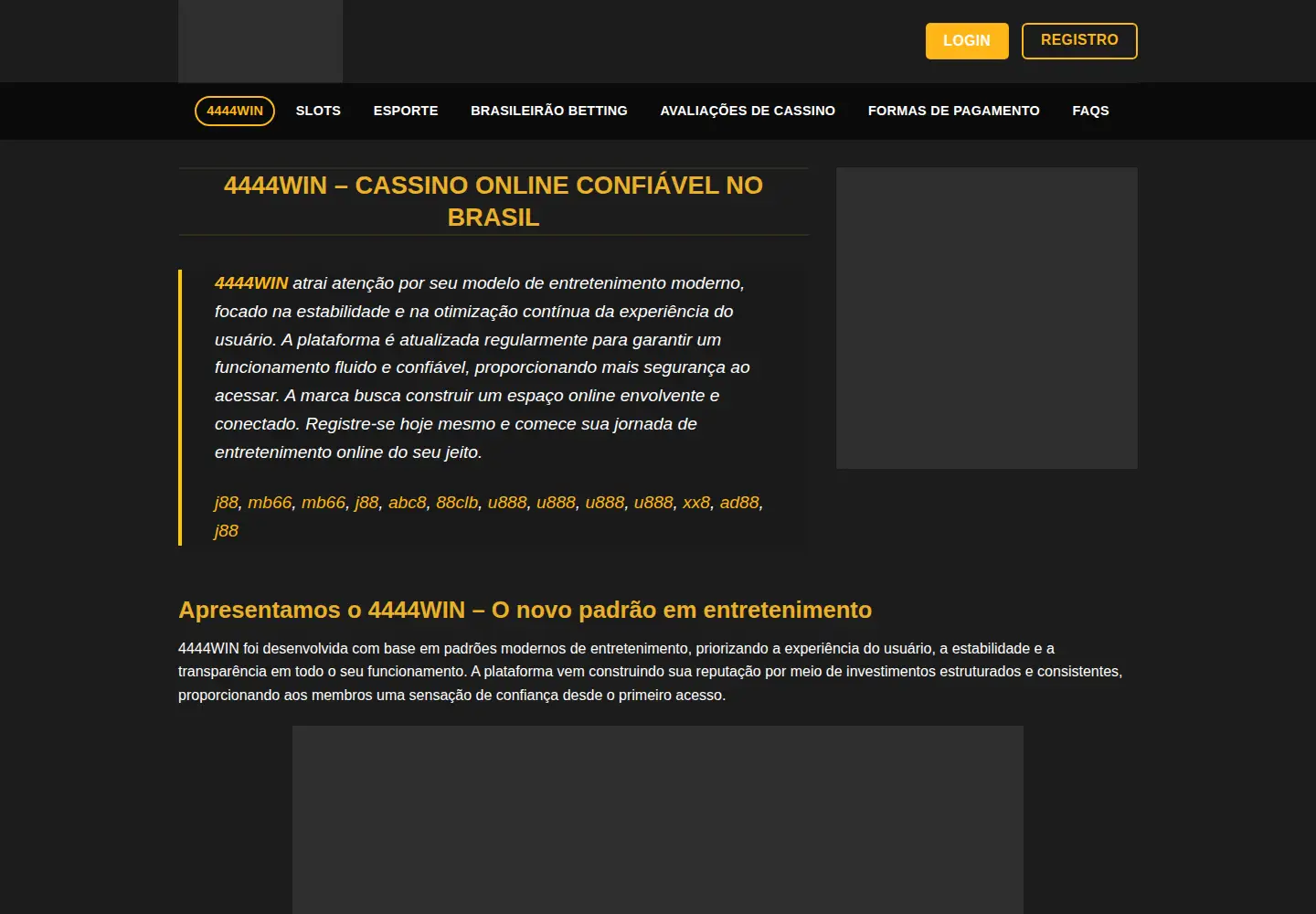 Captured homepage of 4444win.casino in the current scan