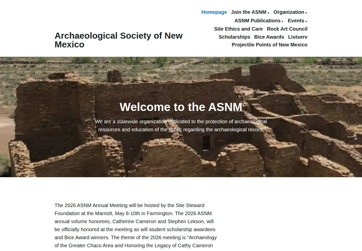 Screenshot of archaeologicalsocietynm.org
