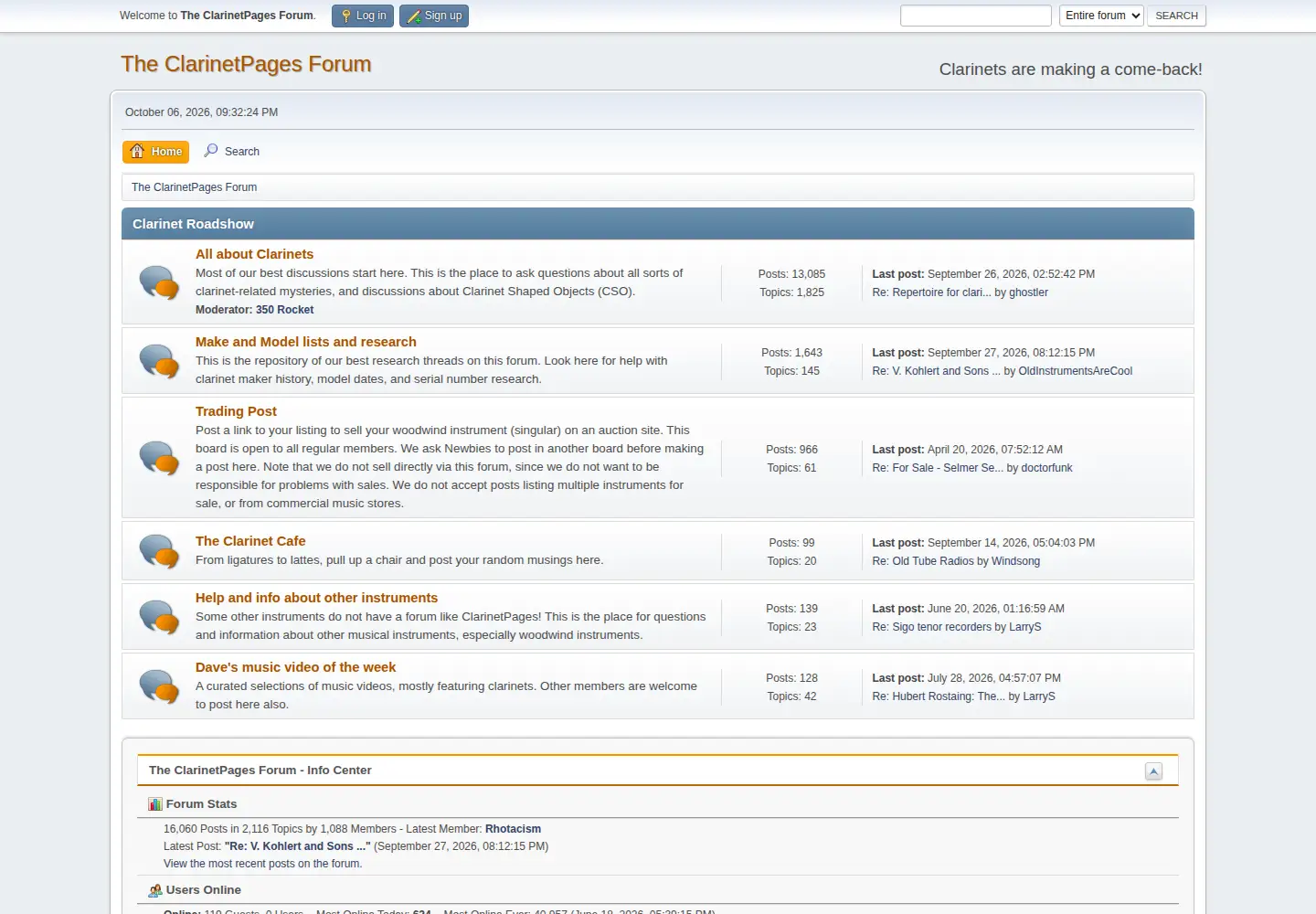 Screenshot of clarinetpages.info