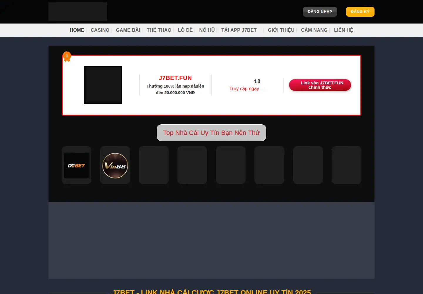 Captured homepage of j7bet.fun in the current scan