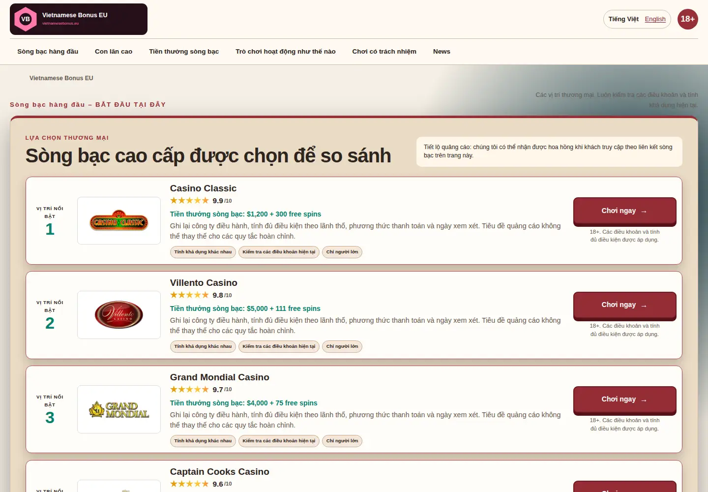 Screenshot of vietnamesebonus.eu