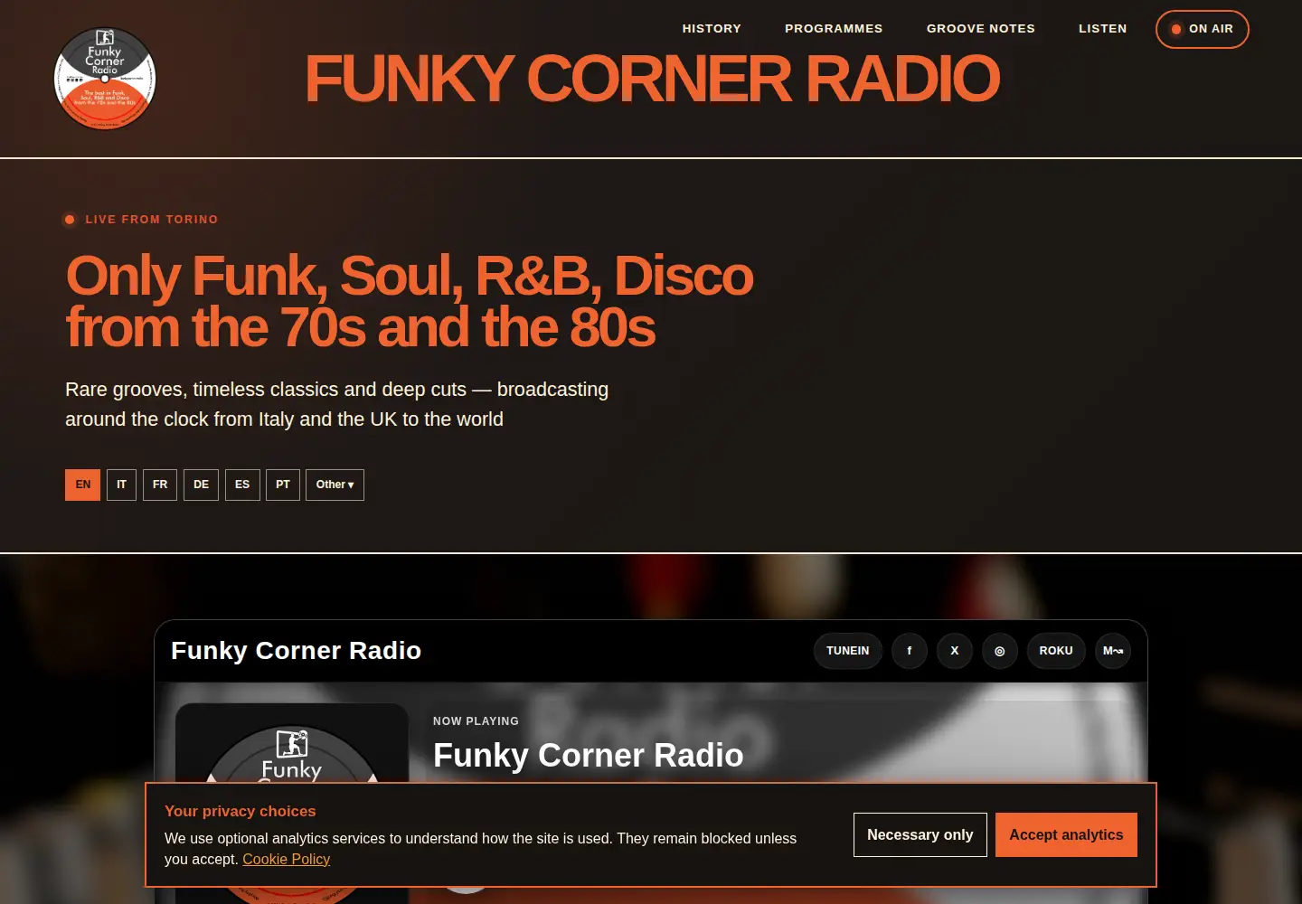 Captured homepage of funkycorner.it in the current scan