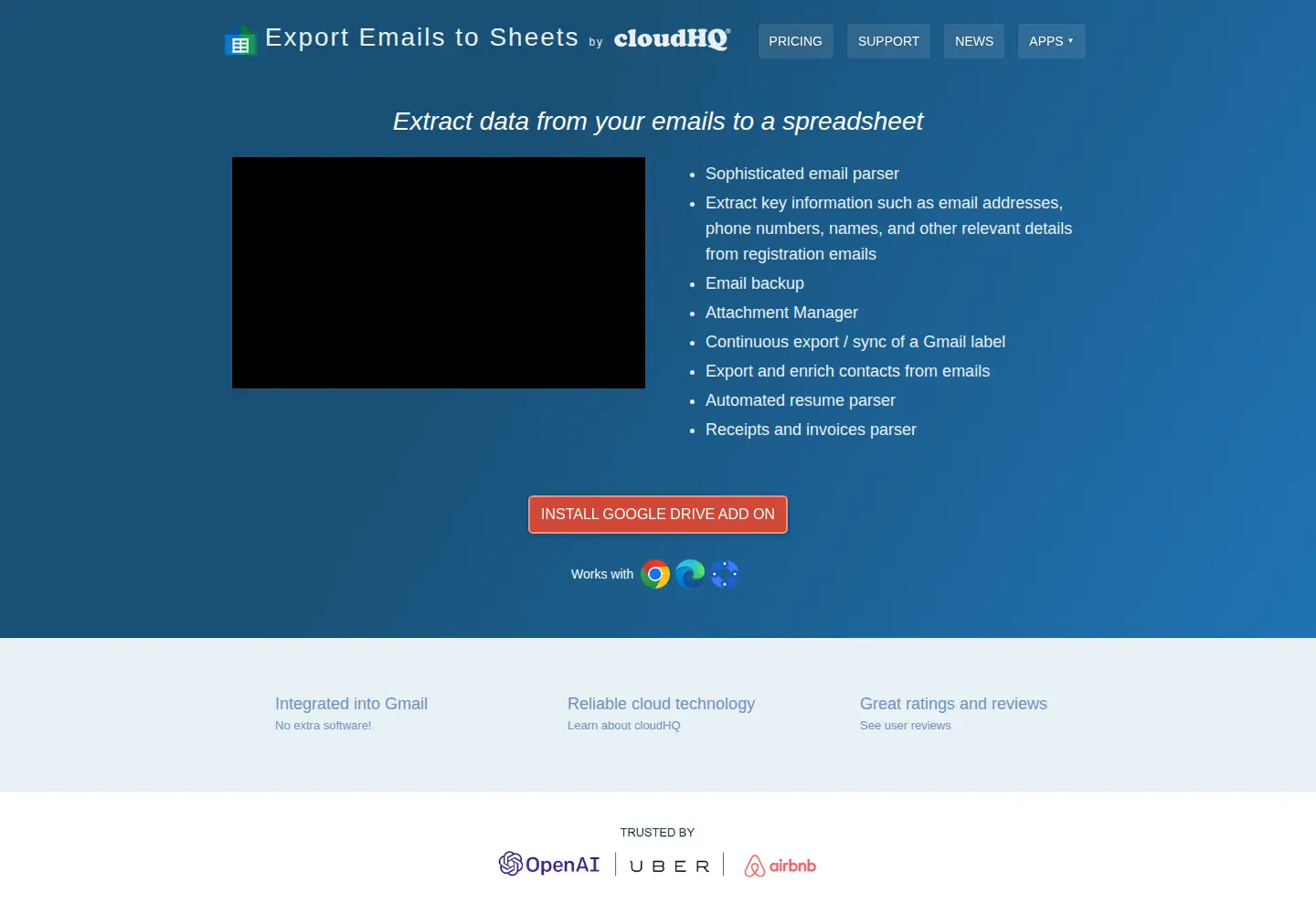 Screenshot of emails-to-sheets.com