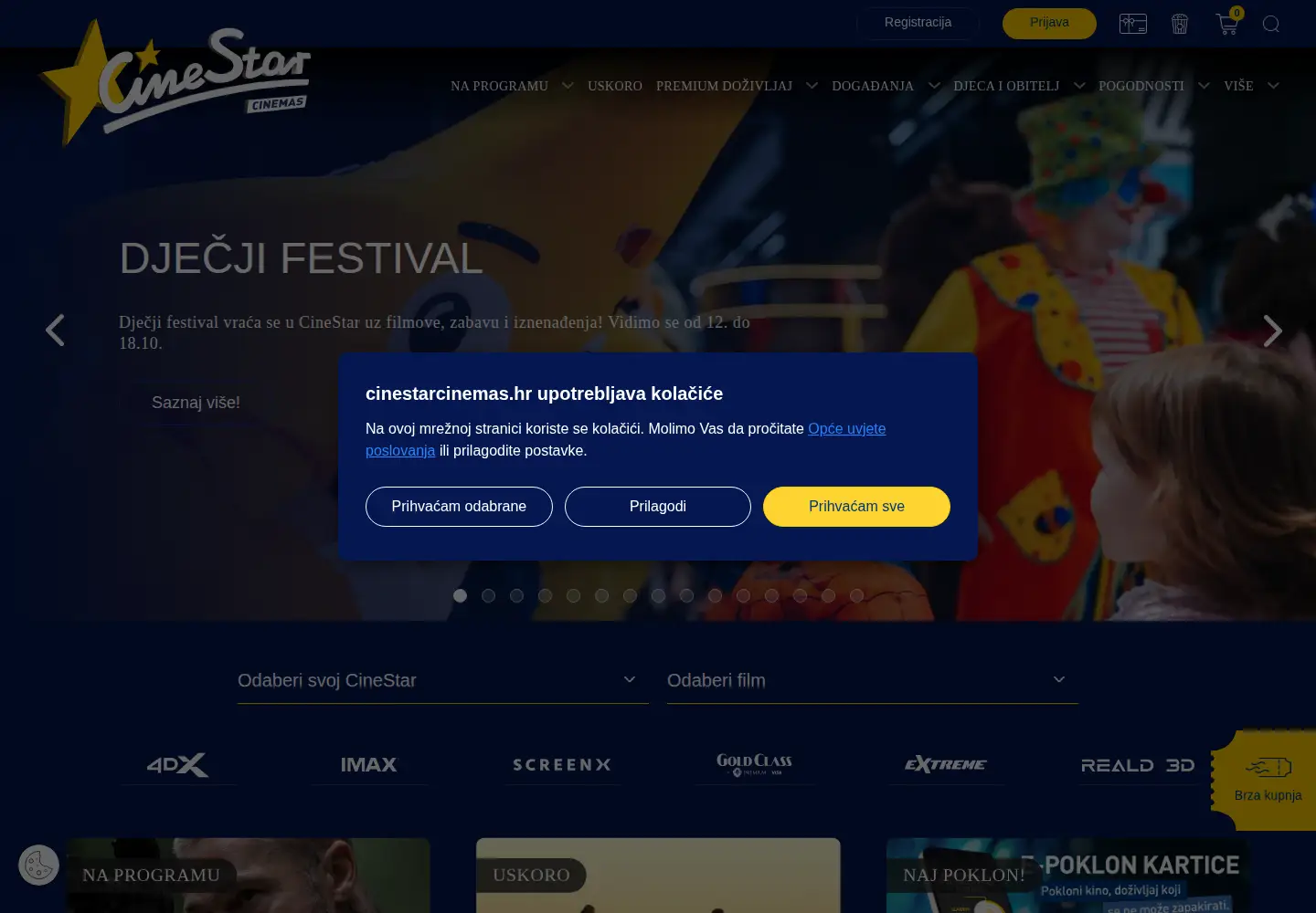 Captured homepage of cinestarcinemas.hr in the current scan