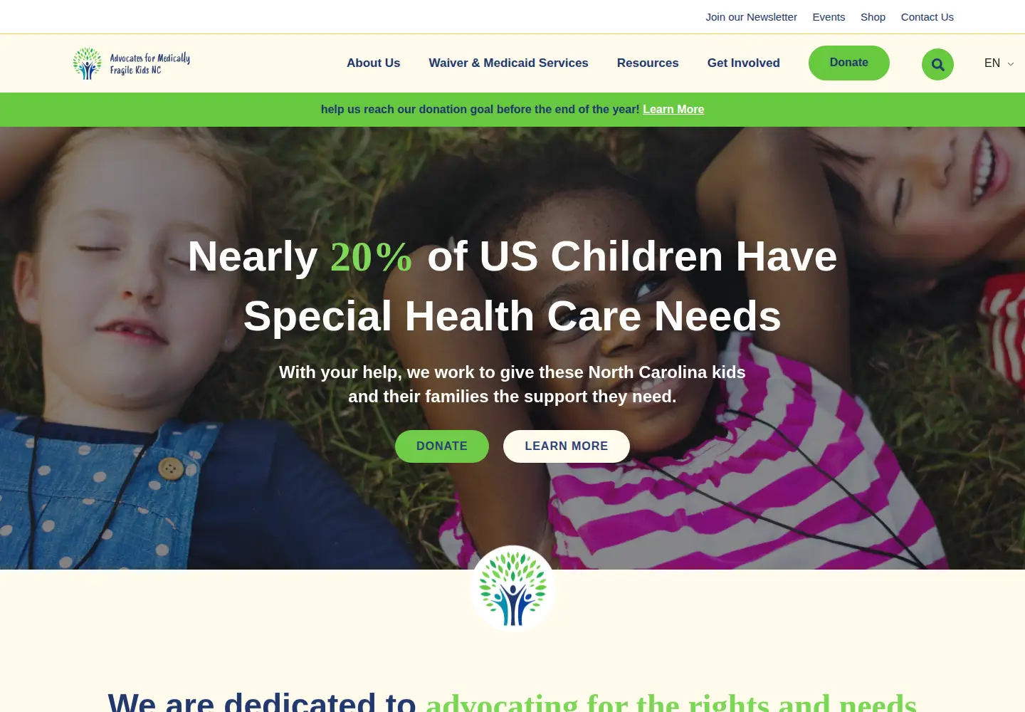 Screenshot of fragilekidsnc.org