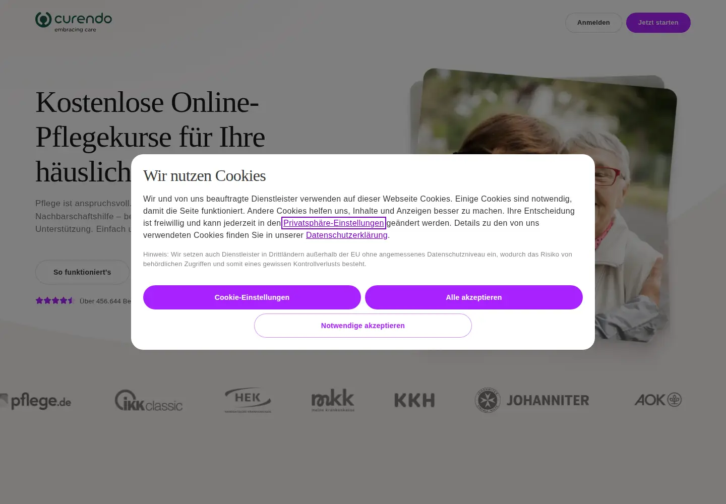 Captured homepage of curendo.de in the current scan