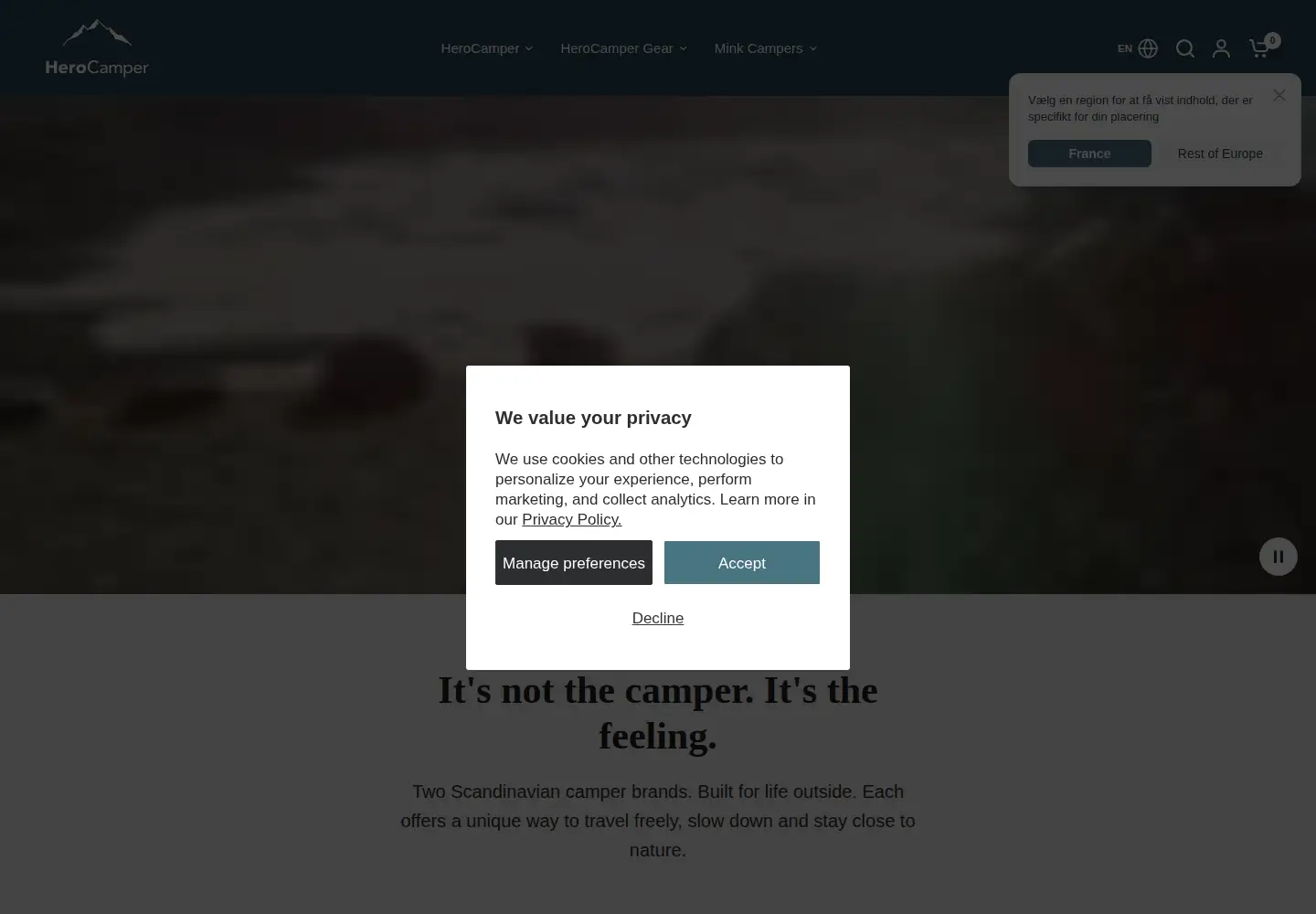 Captured homepage of herocamper.com in the current scan