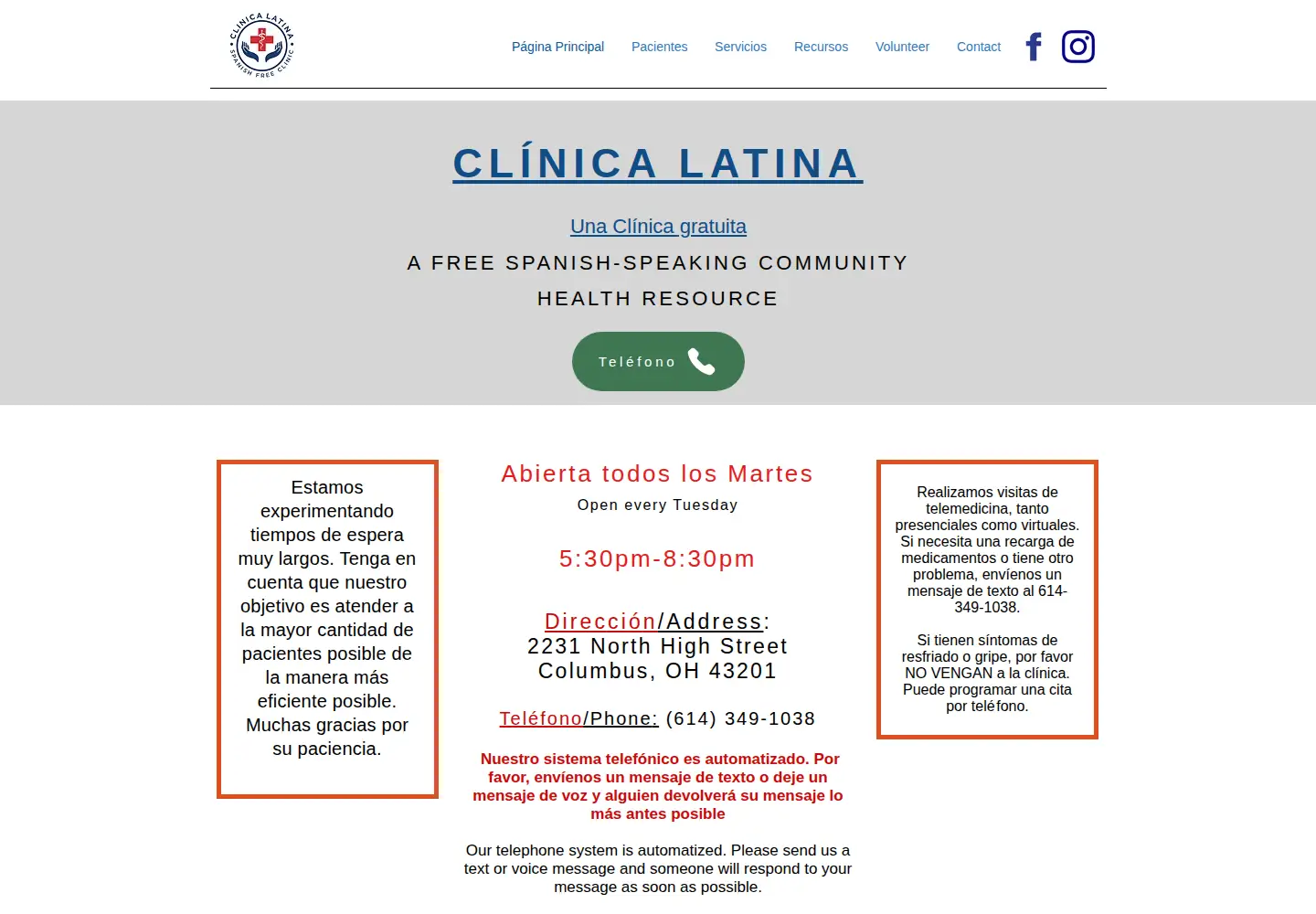 Captured homepage of clinicalatina.com in the current scan