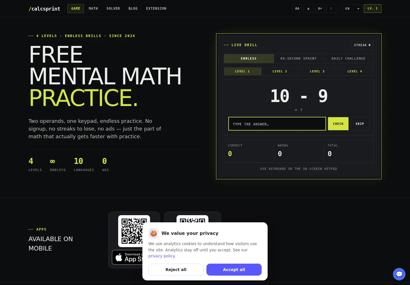 Screenshot of calcsprint.com