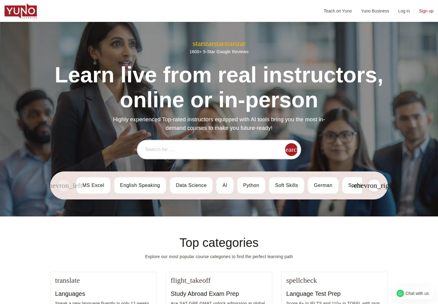 Screenshot of yunolearning.com