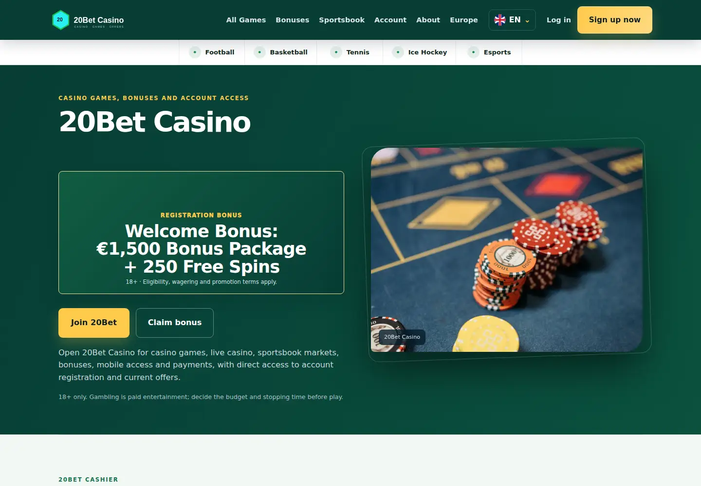 Screenshot of 20betcasino.eu