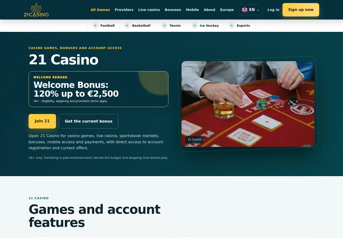Screenshot of 21-casino.eu
