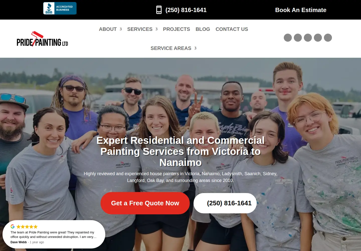 Screenshot of pridepainting.ca