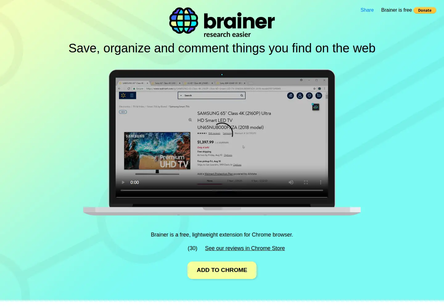 Captured homepage of brainer.app in the current scan