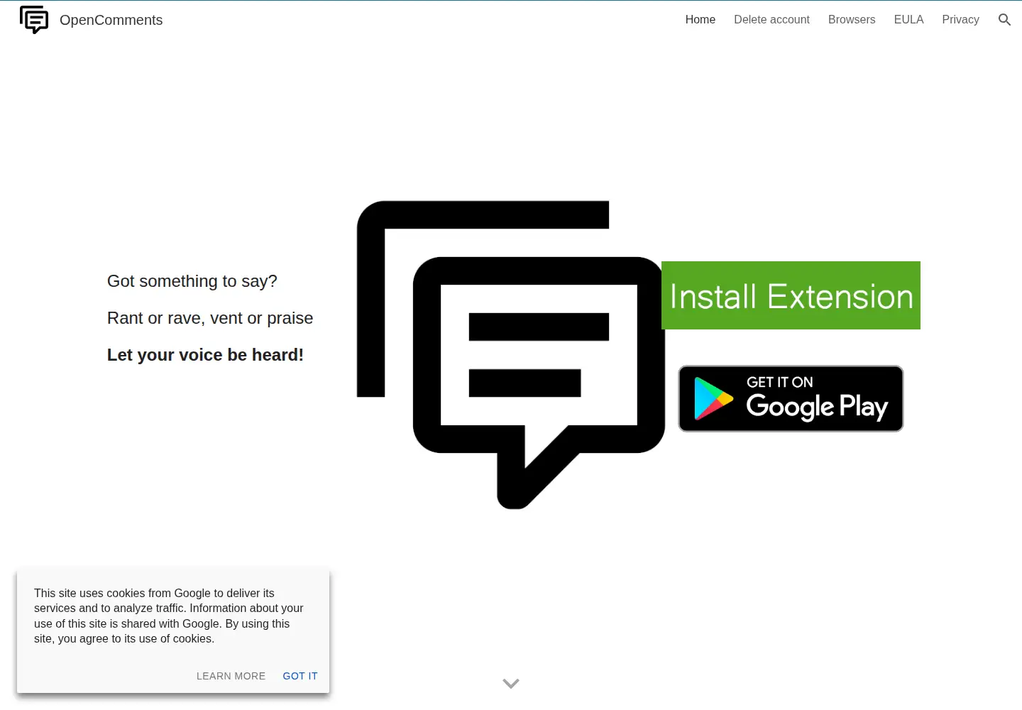 Screenshot of opencomments.com