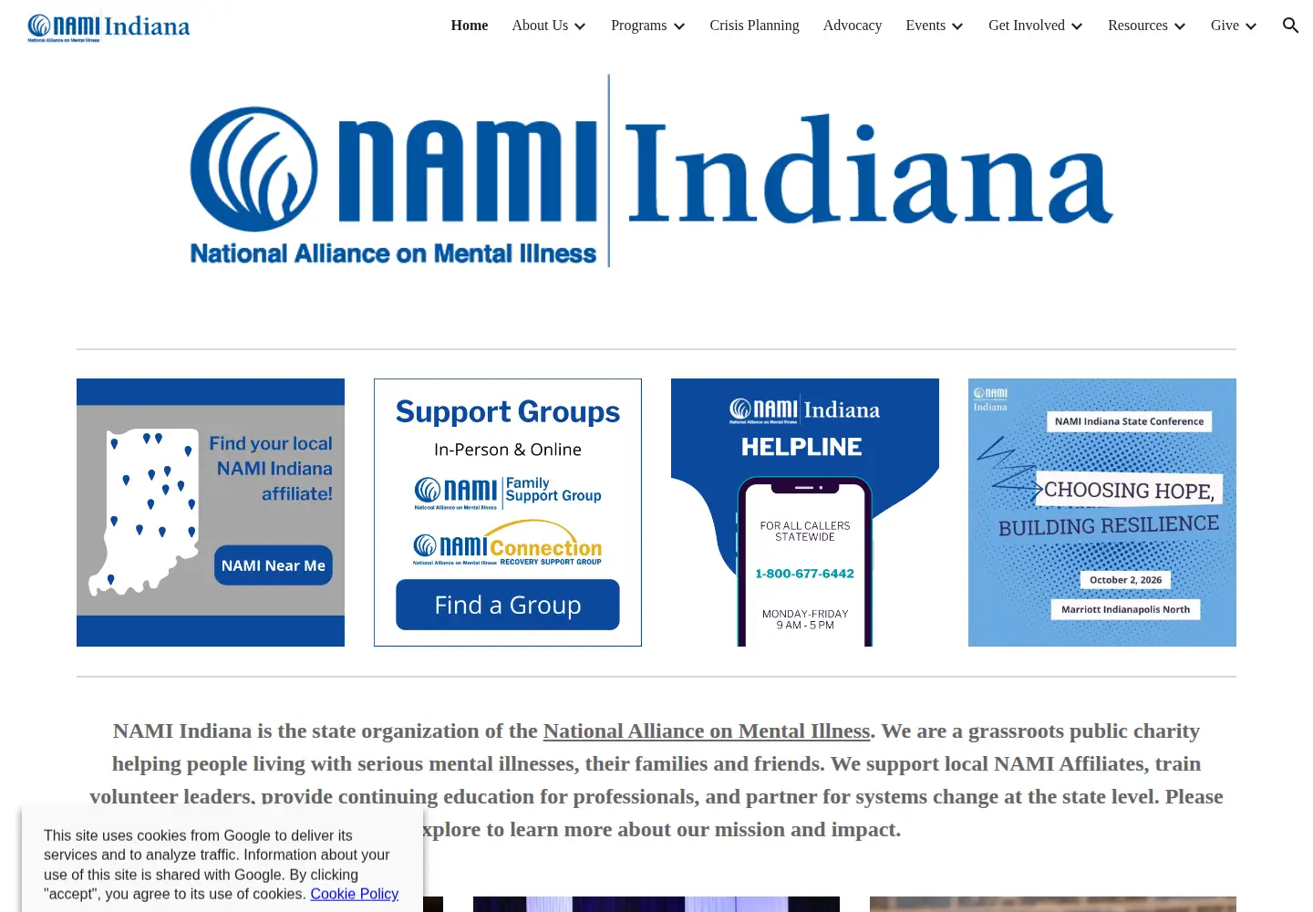 Captured homepage of namiindiana.org in the current scan