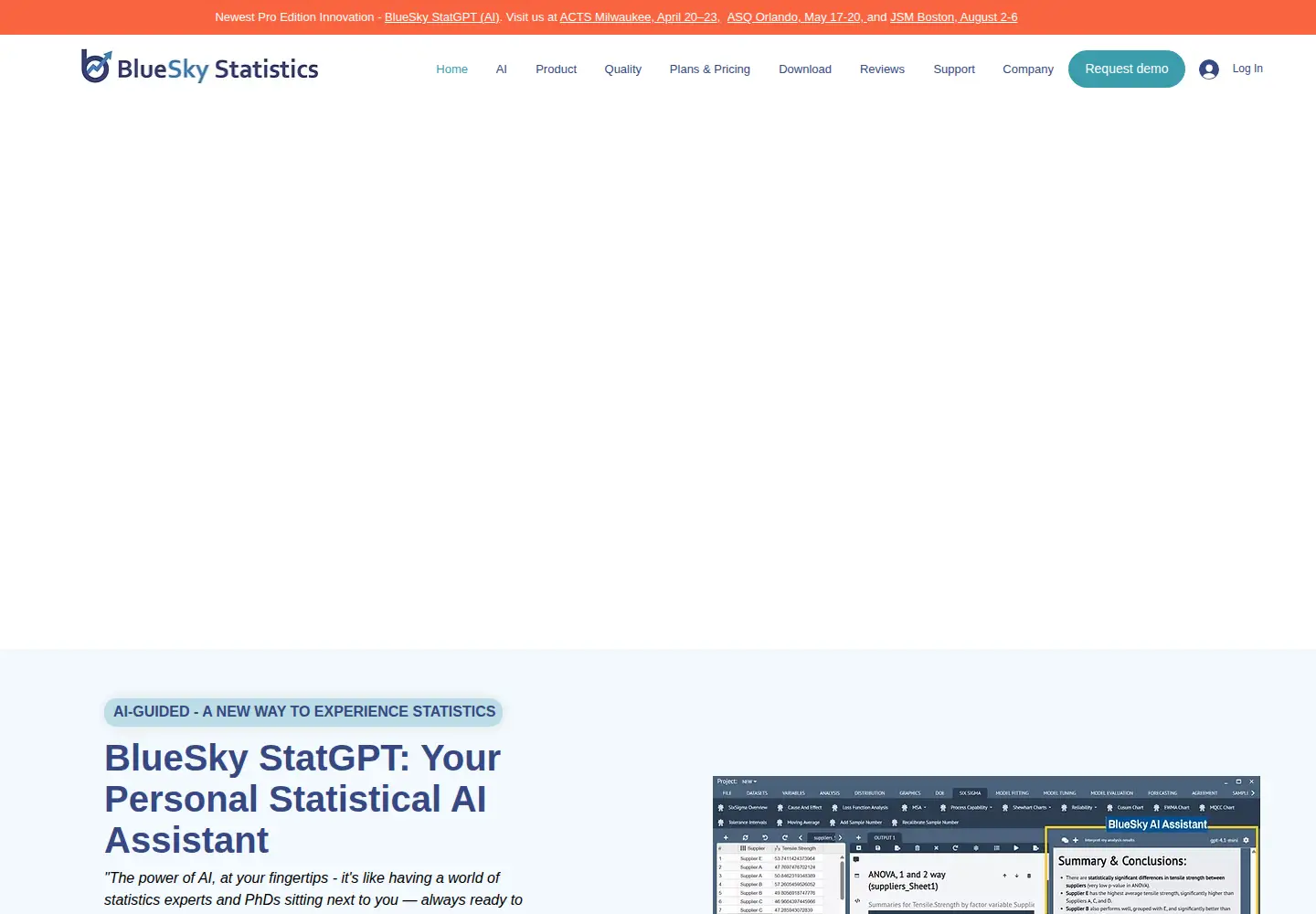Captured homepage of blueskystatistics.com in the current scan