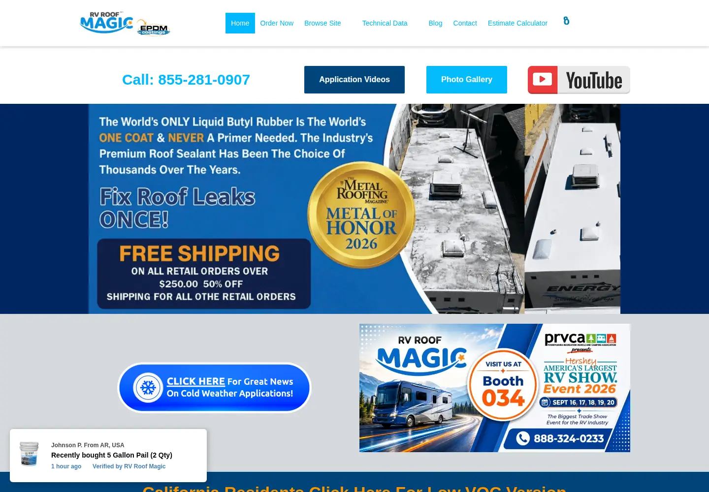Captured homepage of rvroofmagic.com in the current scan