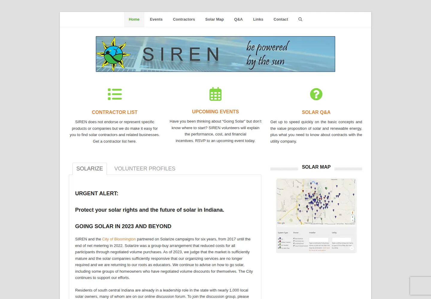 Captured homepage of sirensolar.org in the current scan