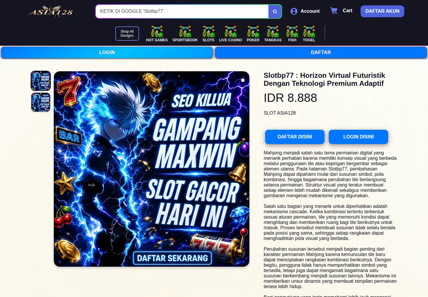 Captured homepage of slotbp77.org in the current scan