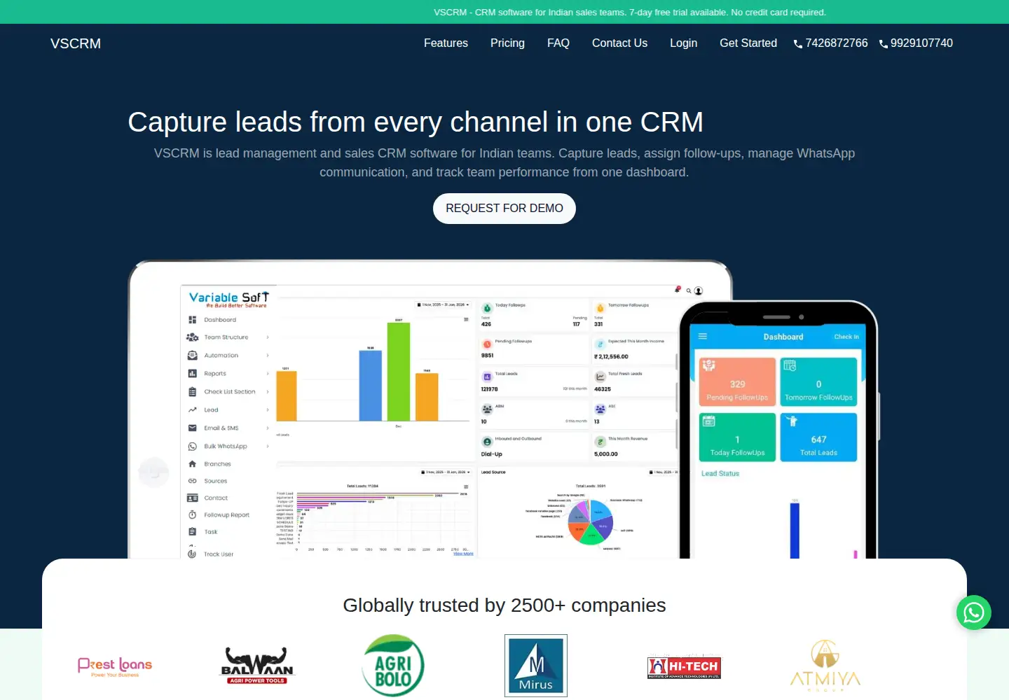 Captured homepage of vscrm.in in the current scan