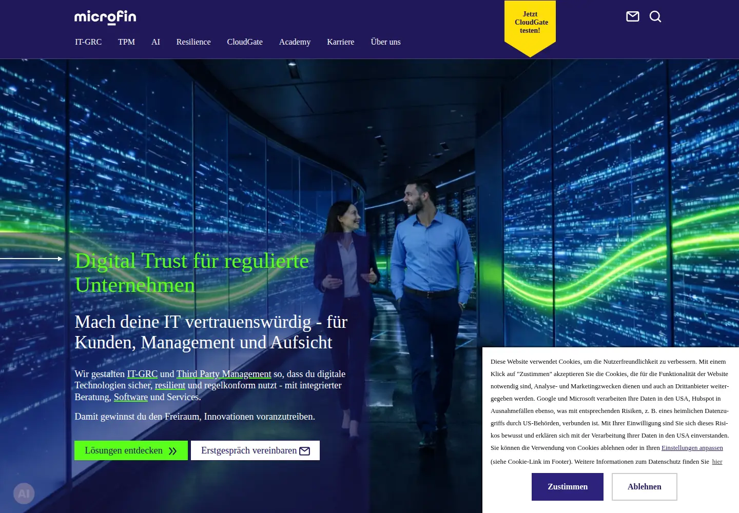 Captured homepage of microfin.de in the current scan