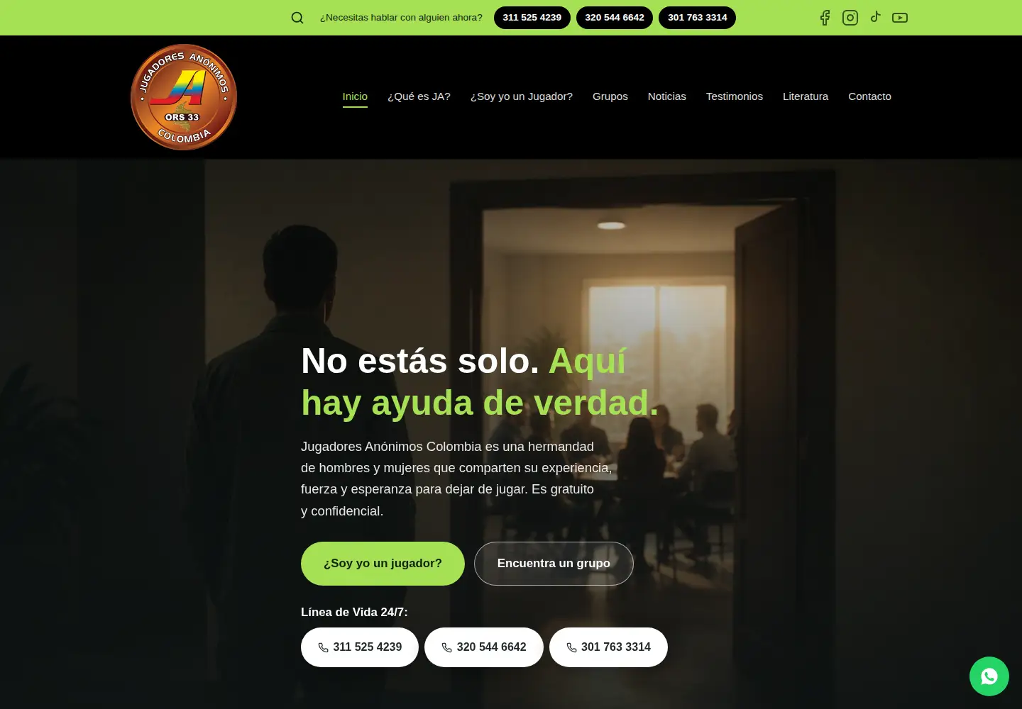 Screenshot of jugadoresanonimoscolombia.org