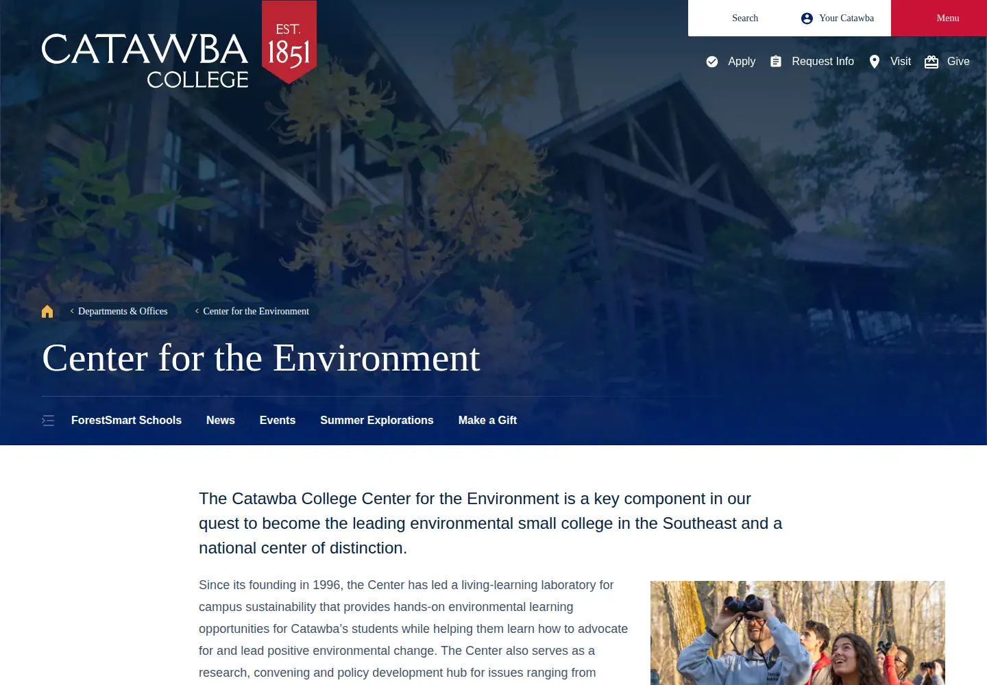 Captured homepage of centerfortheenvironment.org in the current scan