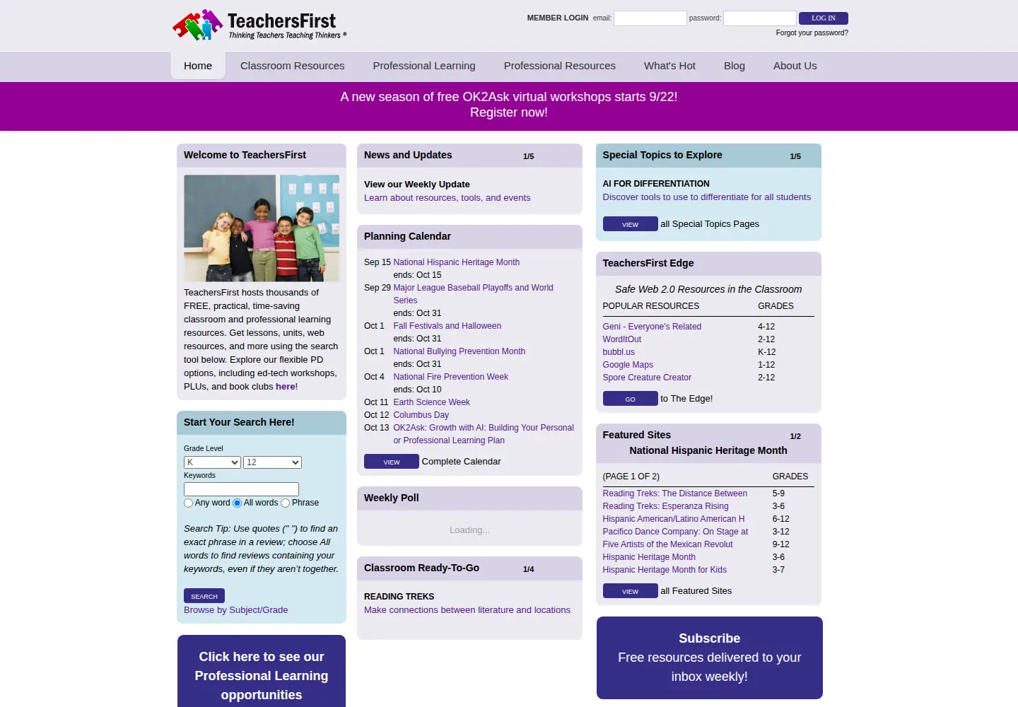 Captured homepage of teachersfirst.org in the current scan