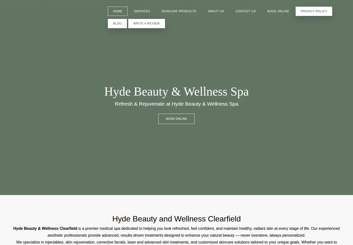 Screenshot of hydemedspaclearfield.com