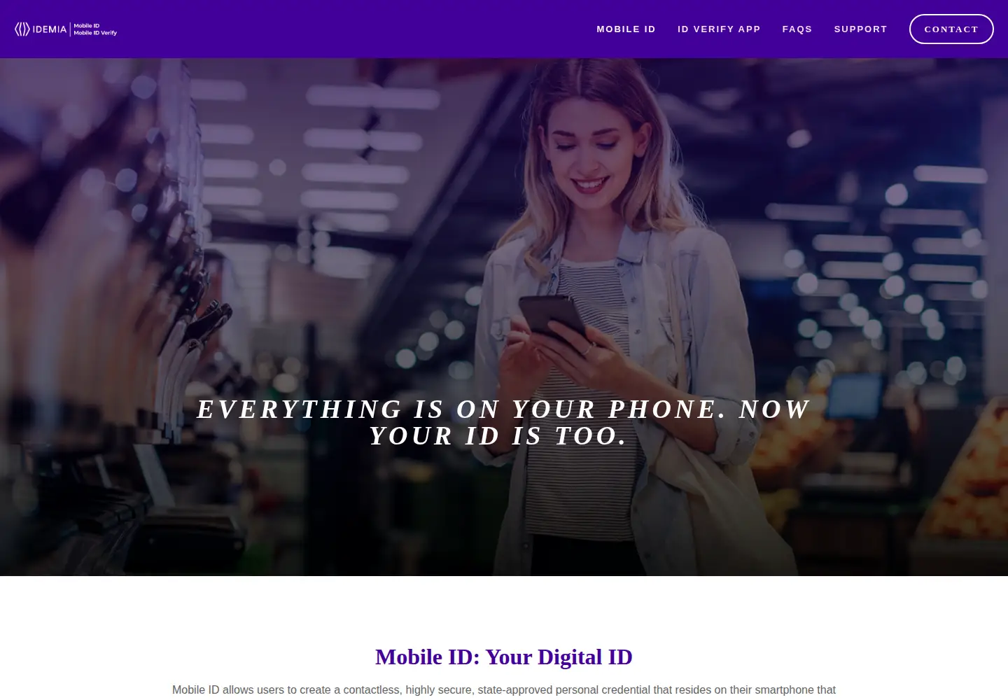 Captured homepage of idemia-mobile-id.com in the current scan