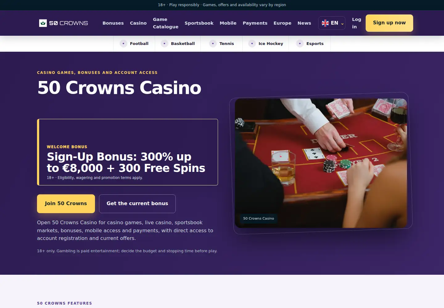 Screenshot of 50crownscasino.eu