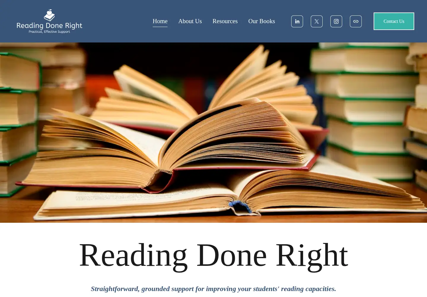 Captured homepage of readingdoneright.org in the current scan