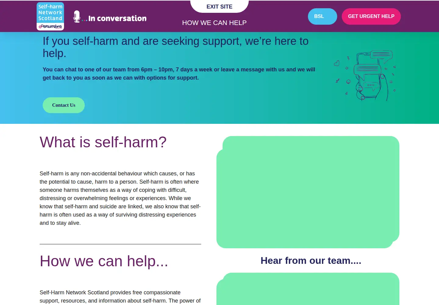 Screenshot of selfharmnetworkscotland.org.uk