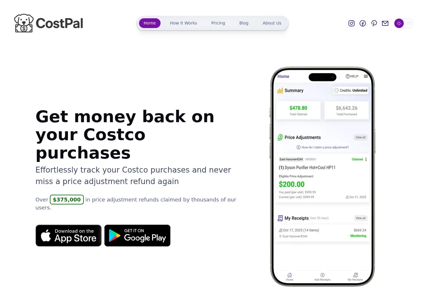 Screenshot of costpal.app