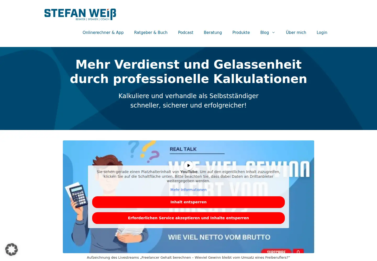 Captured homepage of stefanweiss.biz in the current scan