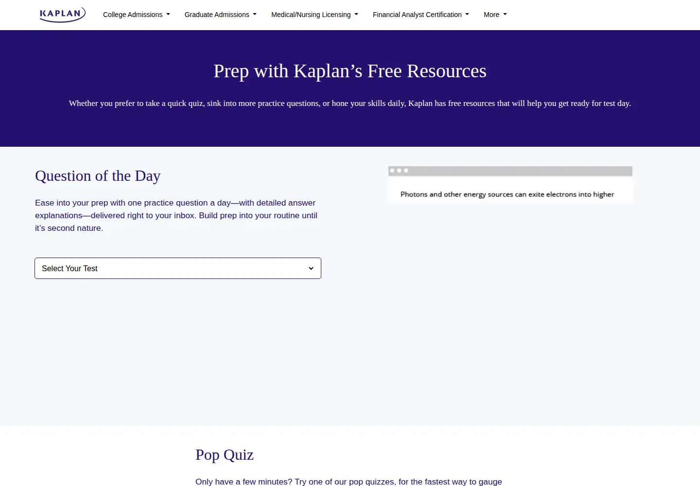 Captured homepage of kaplanquizzes.com in the current scan