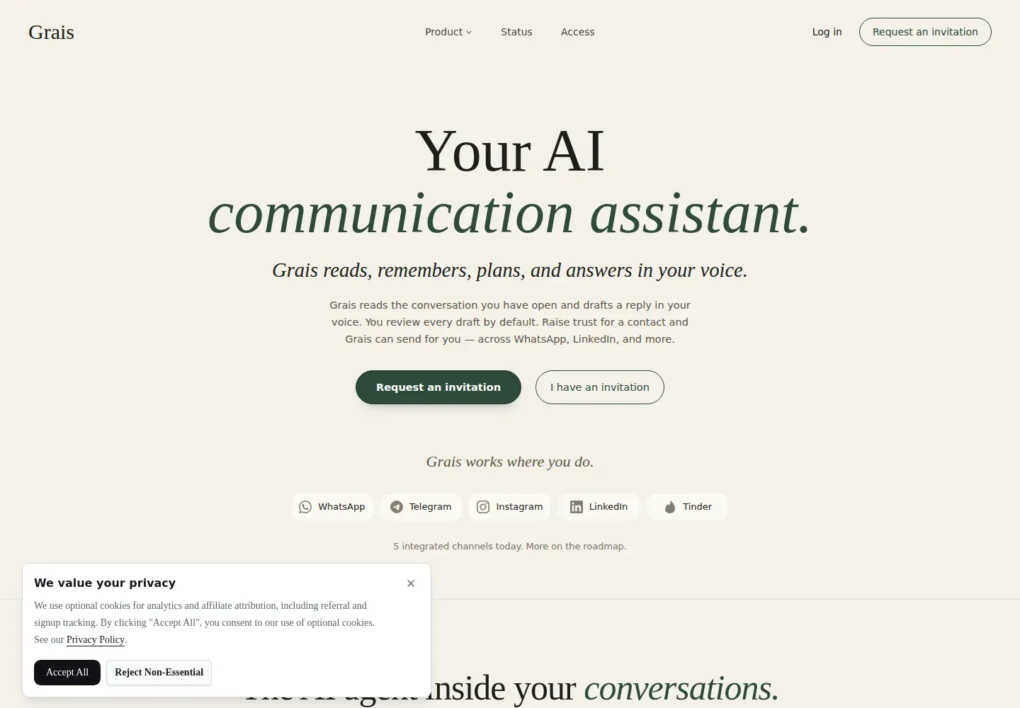 Captured homepage of grais.ai in the current scan