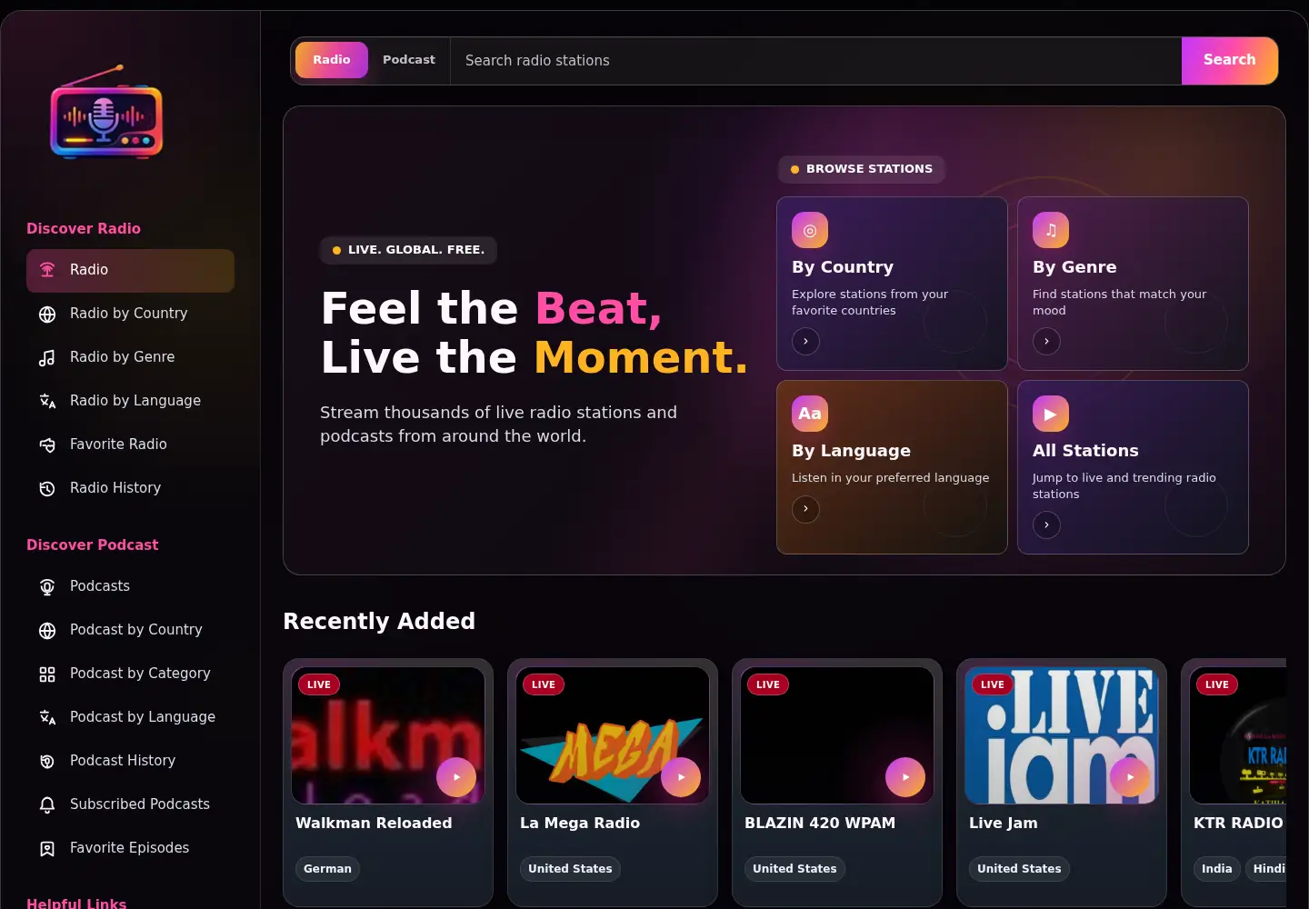 Screenshot of radioandpodcast.com