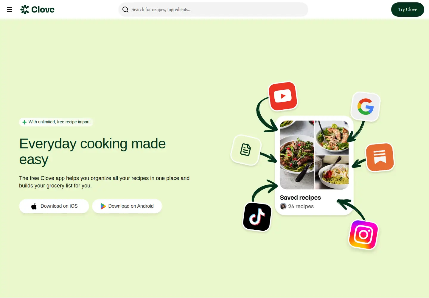 Screenshot of clove.kitchen