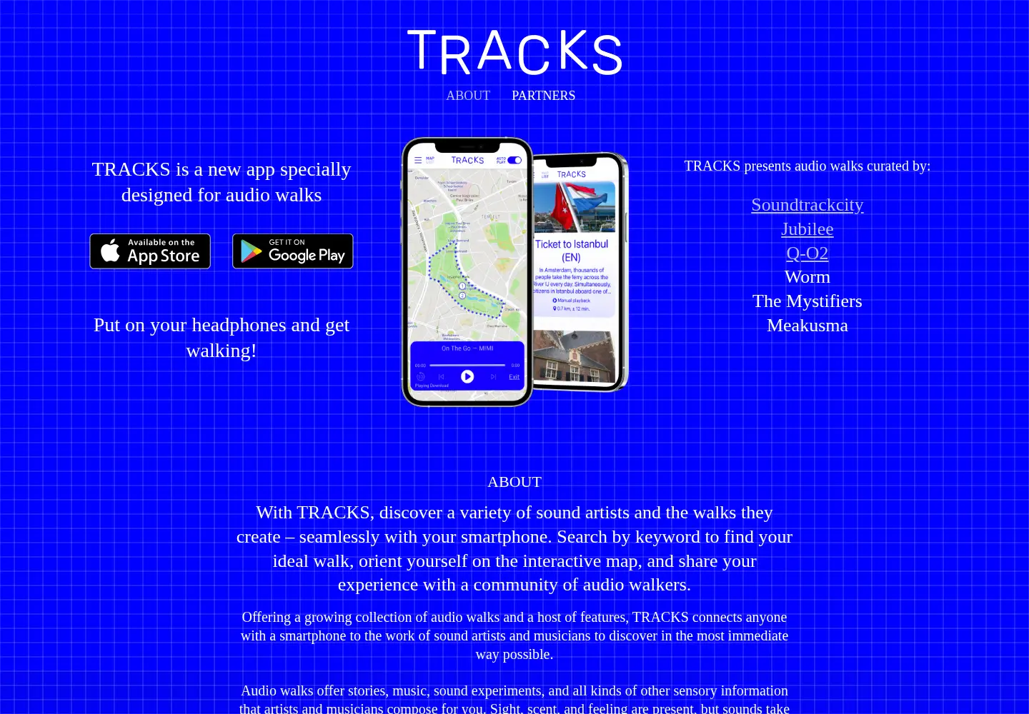 Captured homepage of tracksaudiowalks.org in the current scan