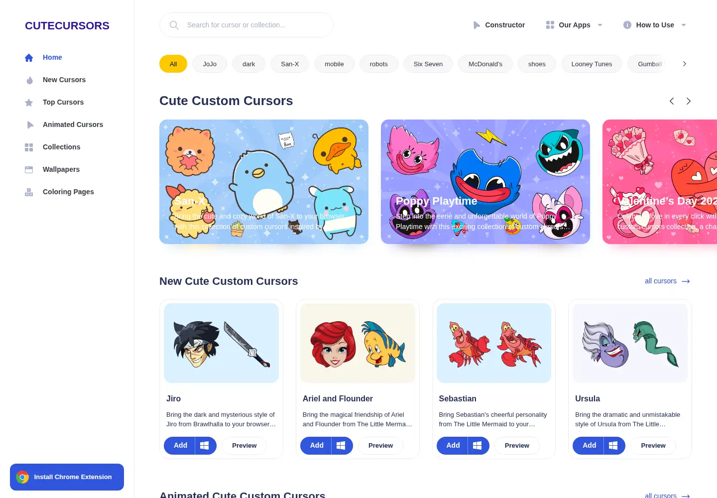 Screenshot of cute-cursors.com