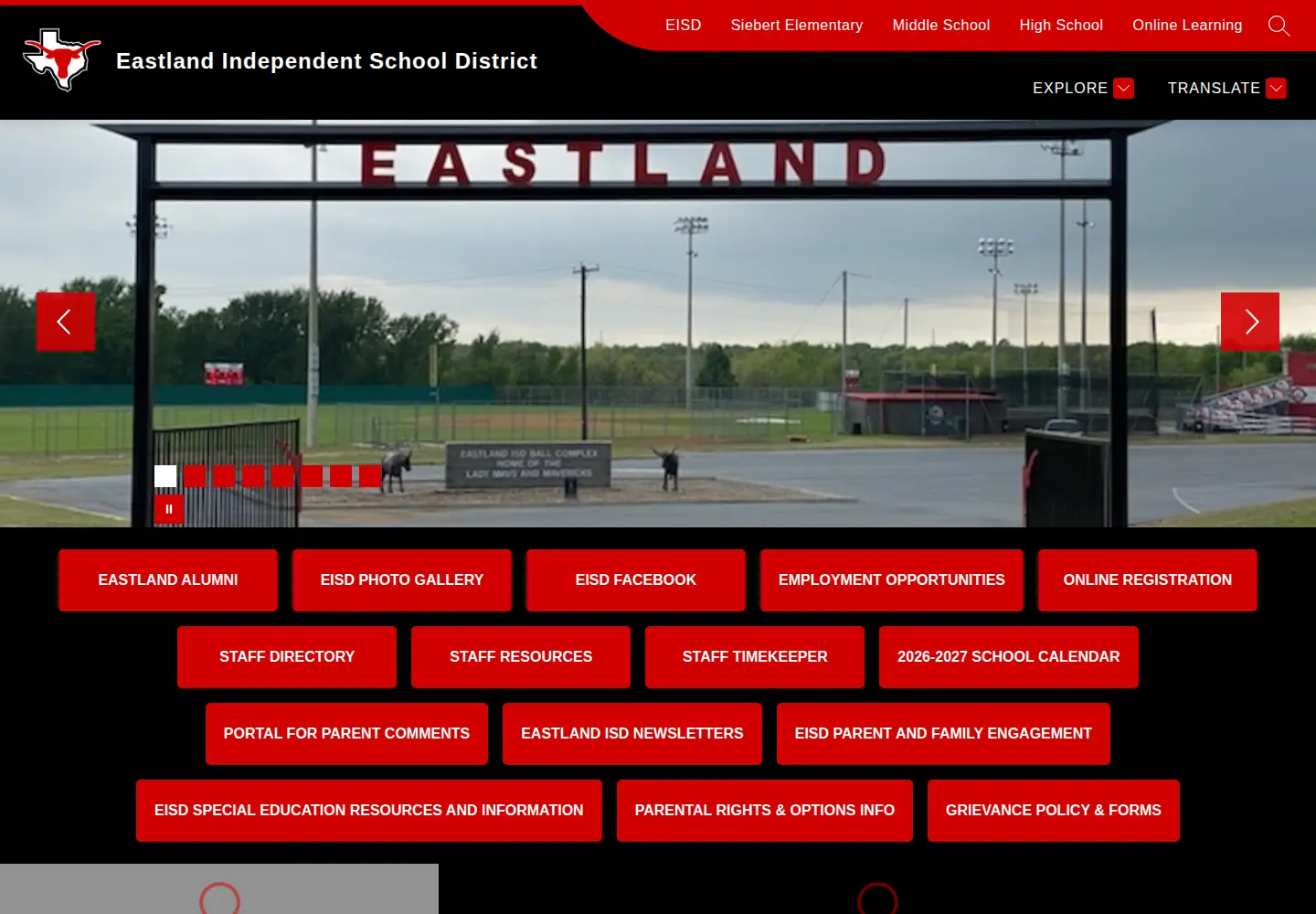 Captured homepage of eastlandisd.net in the current scan