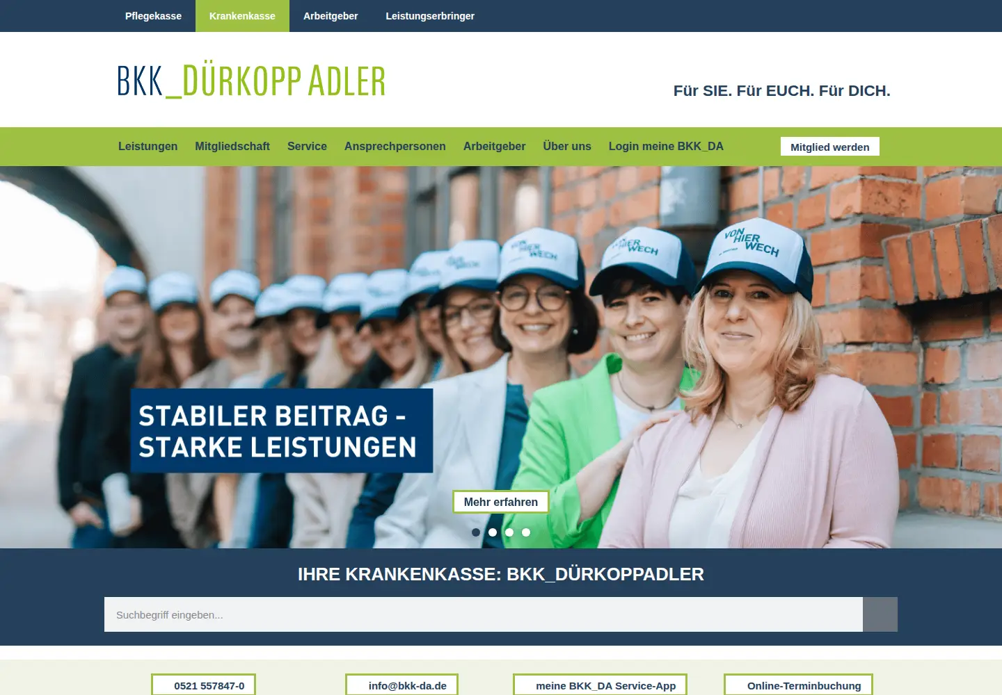 Captured homepage of bkk-da.de in the current scan