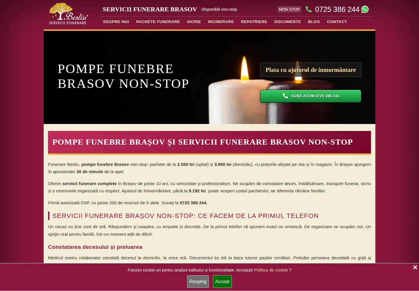 Screenshot of funerarebesliu.ro